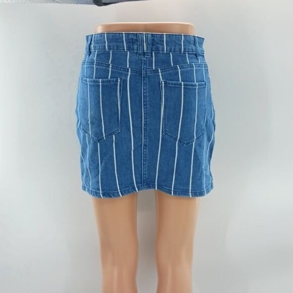 Altar'd State Skirt Blue Denim Striped Mini Straight Womens Size Small - Picture 3 of 5